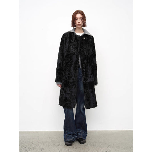 "Roman Theater" sheepskin fur one-piece long round neck straight fur coat for women winter-1