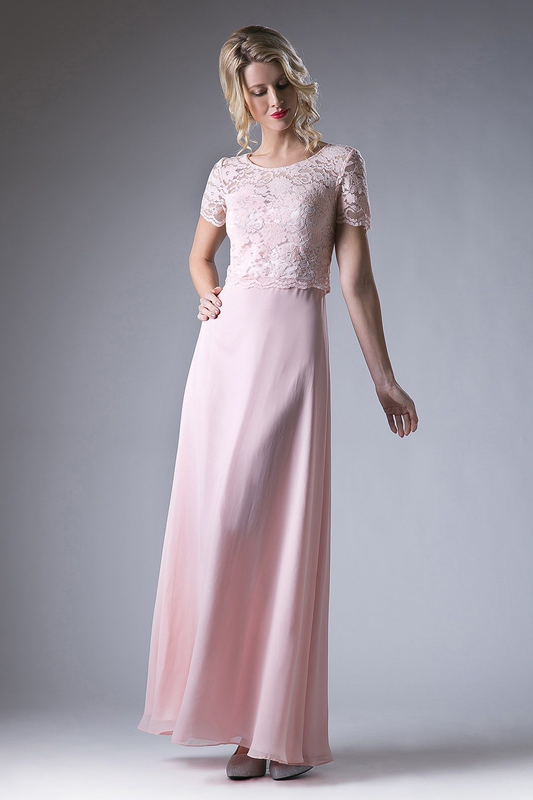 Long Chiffon Dress with Short Sleeves-1