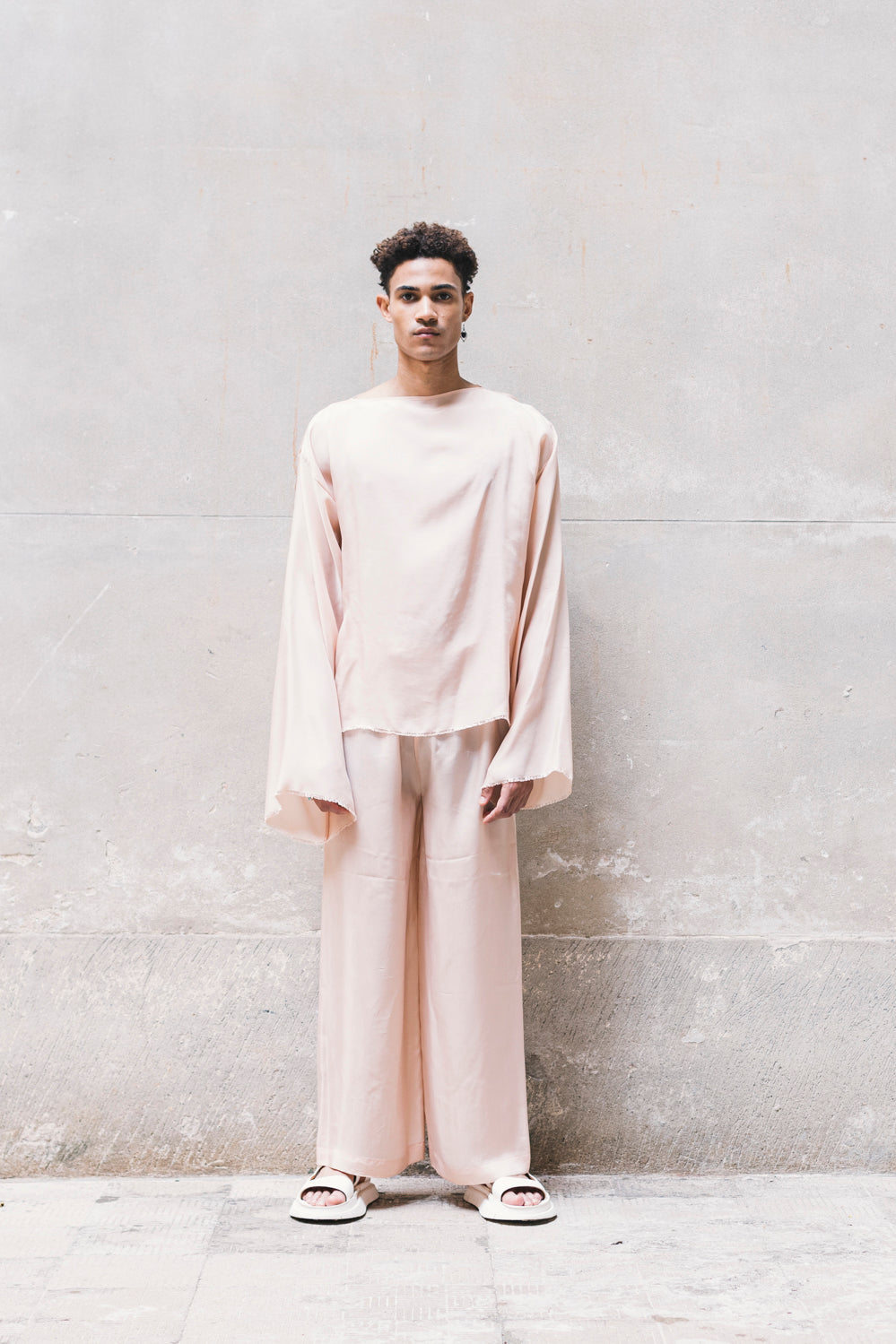 Long Wide Pants 100% BEMBERG Cyclamen/Powder Pink-3