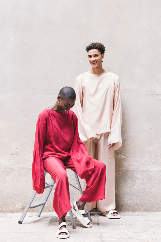 Long Wide Pants 100% BEMBERG Cyclamen/Powder Pink-1