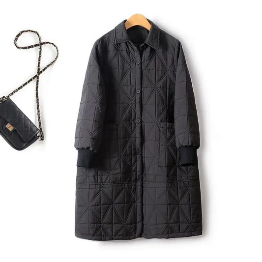 Casual Quilted Winter Coat For Women Single Breasted Irregular Mid Length A Line Long Sleeved Cotton Jackets Woman 4XL-1