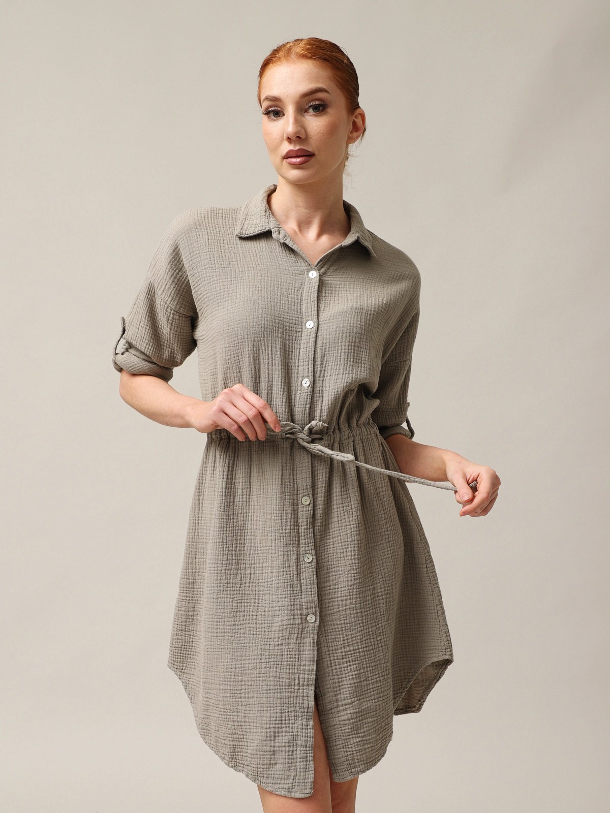 Shirt-type muslin dress-0