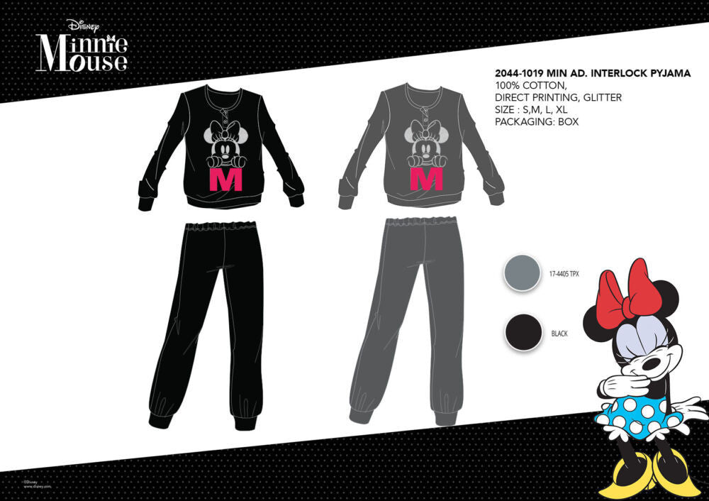 Winter cotton interlock women's pajamas - Disney Minnie Mouse - black - M-0