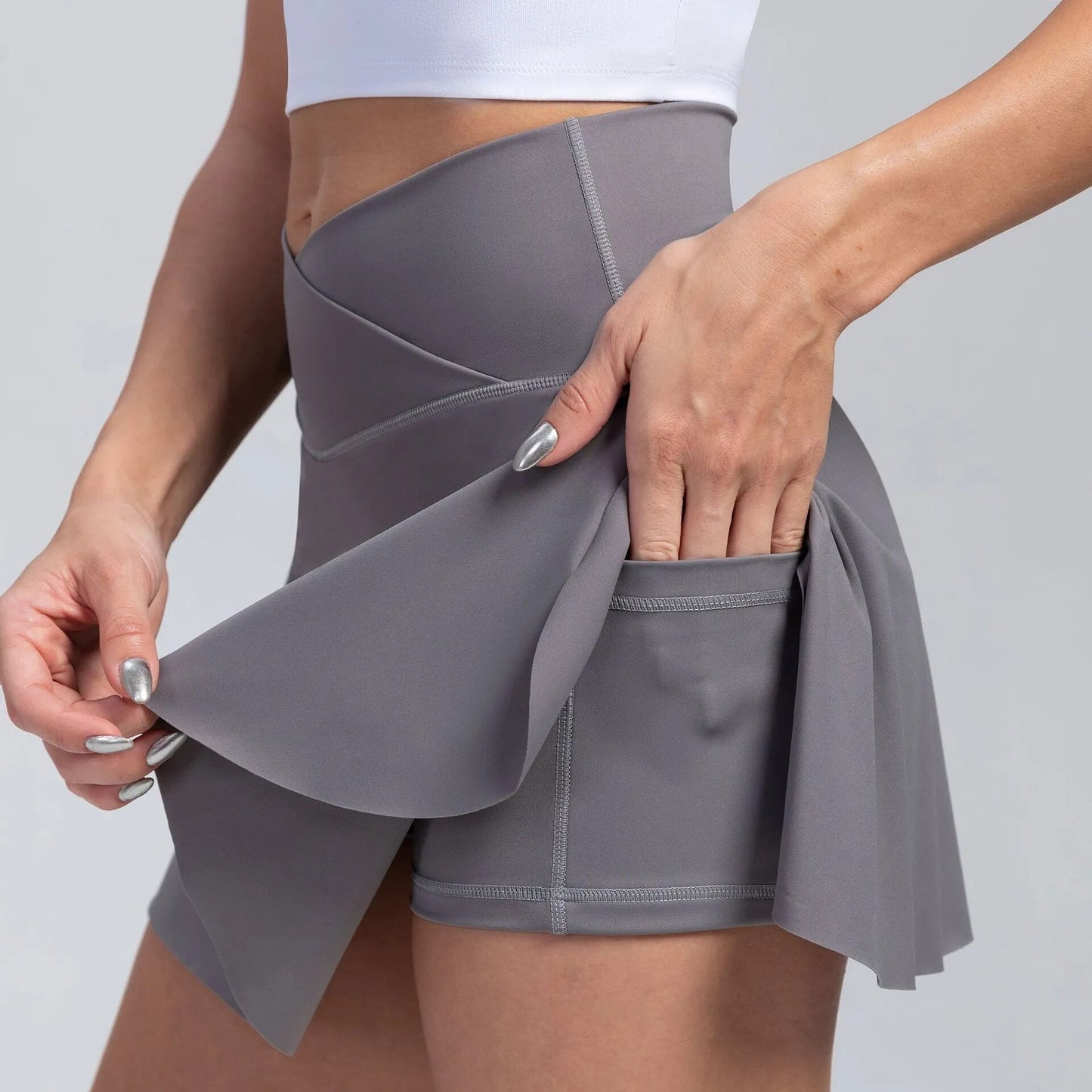 Women Pleated Tennis Skirt with Pockets Shorts Athletic Skirts Crossover High Waisted Athletic Golf Skorts Workout Sports Skirts-12