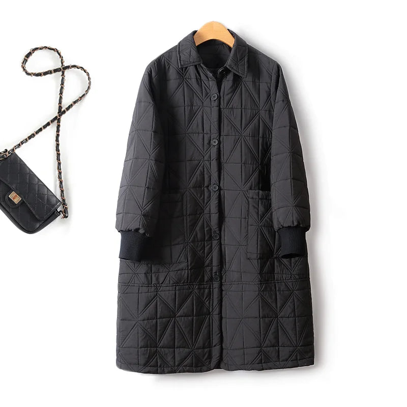 Casual Quilted Winter Coat For Women Single Breasted Irregular Mid Length A Line Long Sleeved Cotton Jackets Woman 4XL-4
