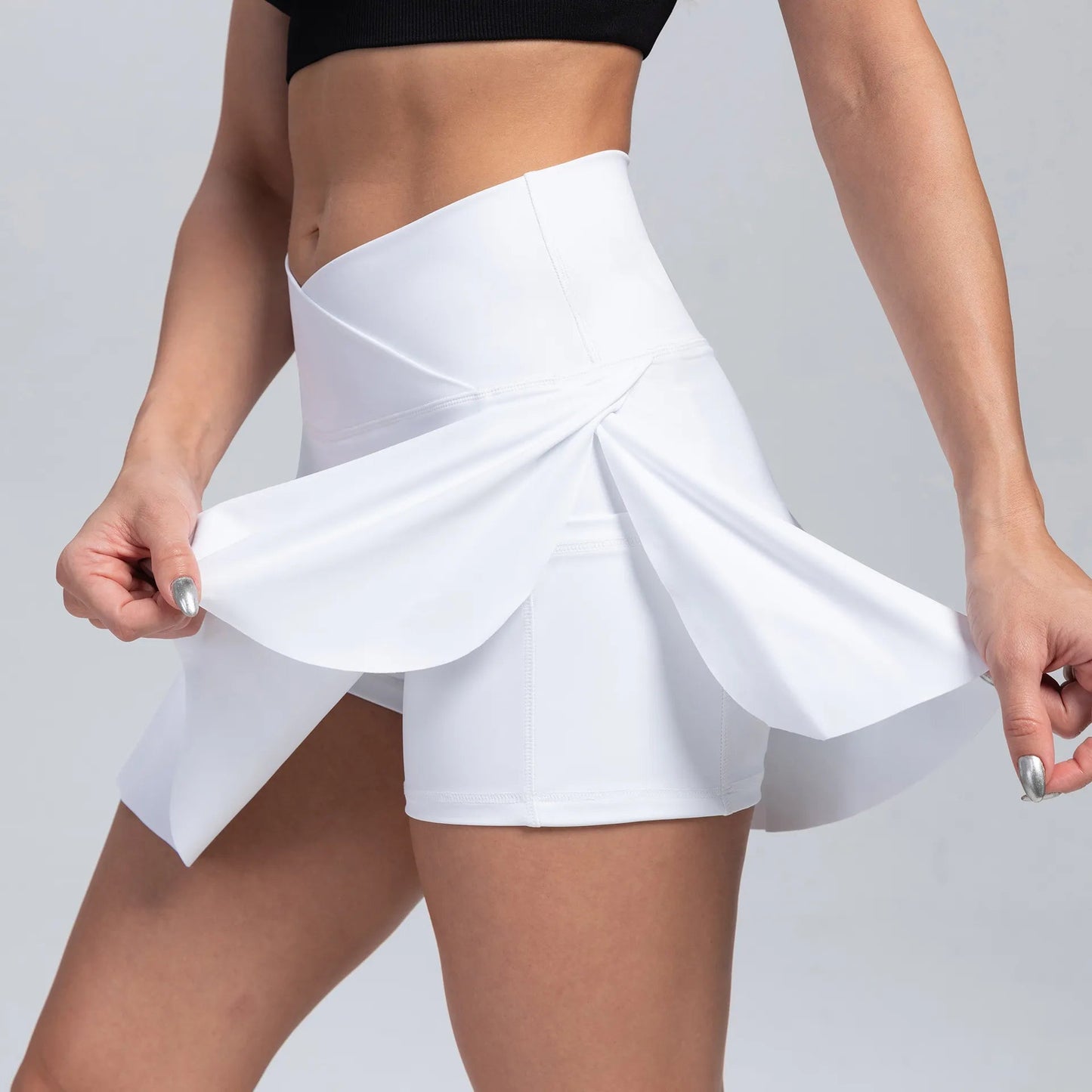 Women Pleated Tennis Skirt with Pockets Shorts Athletic Skirts Crossover High Waisted Athletic Golf Skorts Workout Sports Skirts-14