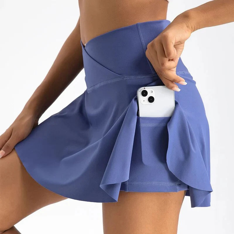 Women Pleated Tennis Skirt with Pockets Shorts Athletic Skirts Crossover High Waisted Athletic Golf Skorts Workout Sports Skirts-5