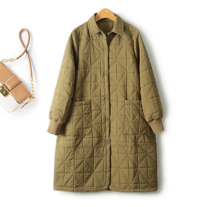 Casual Quilted Winter Coat For Women Single Breasted Irregular Mid Length A Line Long Sleeved Cotton Jackets Woman 4XL-3