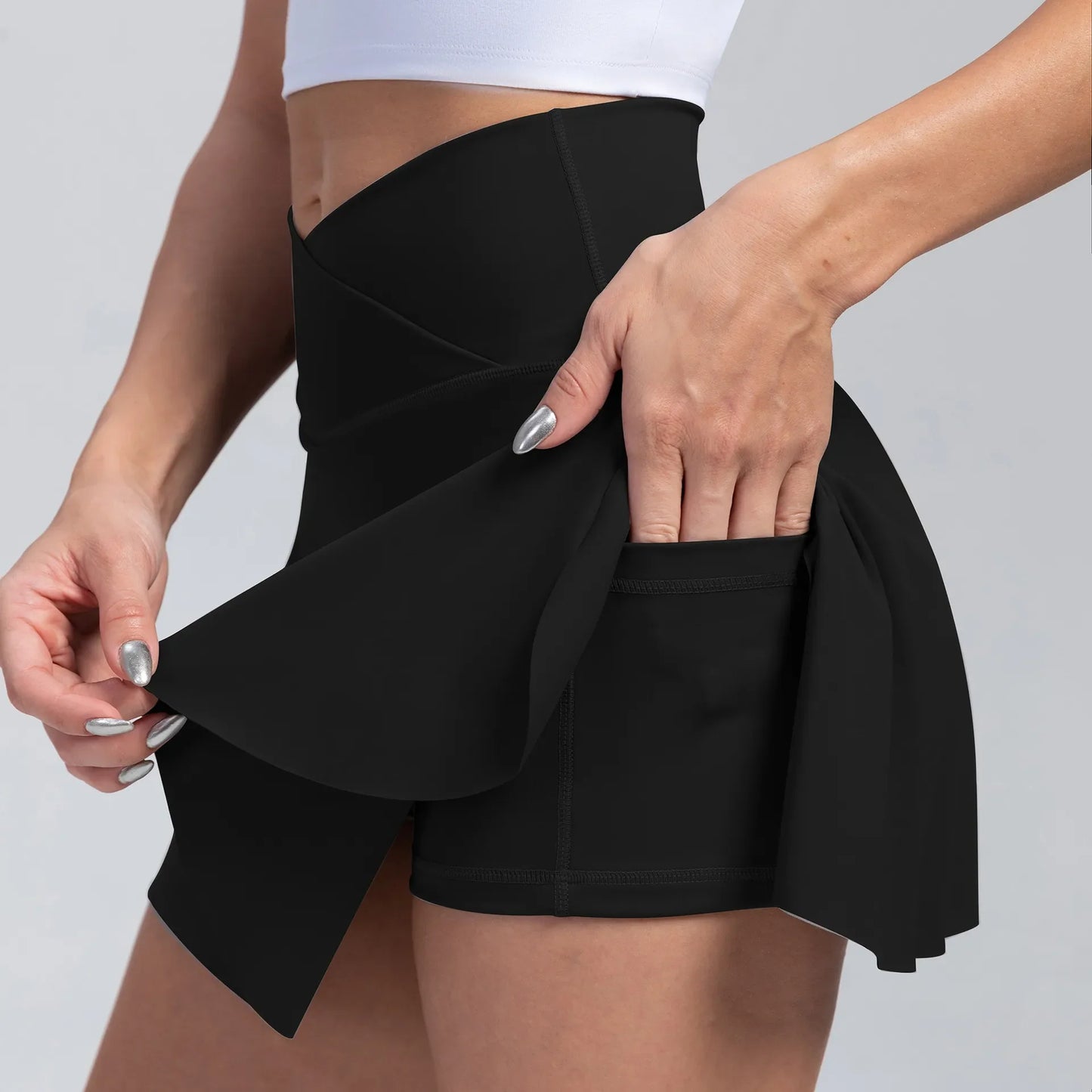 Women Pleated Tennis Skirt with Pockets Shorts Athletic Skirts Crossover High Waisted Athletic Golf Skorts Workout Sports Skirts-6