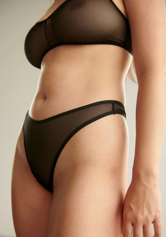 Sheer High Leg Thong Panty Blush The Mesh Black-1