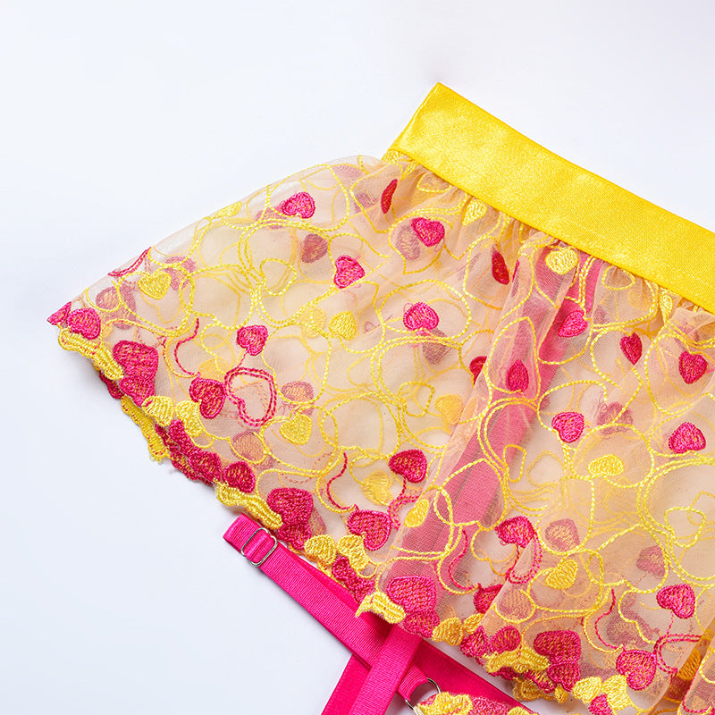 Wholesale Lace and Eyelash Bra and Panty Set with Love Embroidery-8