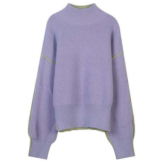 Cold Winter Women Knitted Turtleneck Thicken Sweaters Casual Basic Pullover Jumper Patchwork Long Sleeve Loose Tops-1