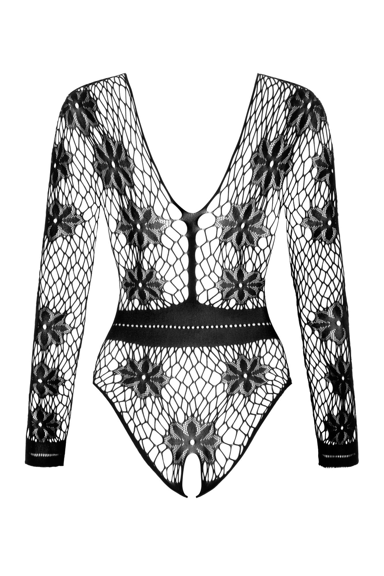 Sexy Long Sleeve Fishnet Bodysuit Regina Black-4