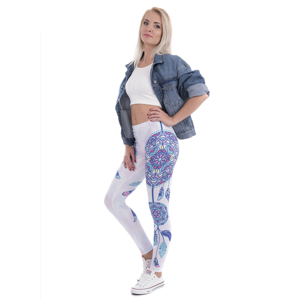 Women Legins Mandala Feathers Printing Sexy Slim Stretch Legging High Waist Leggings Woman Pants-3