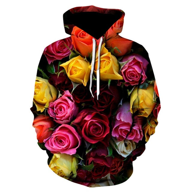 Men/Women autumn winter Hoodies Men's Sweatshirts Rose flower print Sweatshirts Plus Size 5XL Loose pullover Hoodie Tops-3