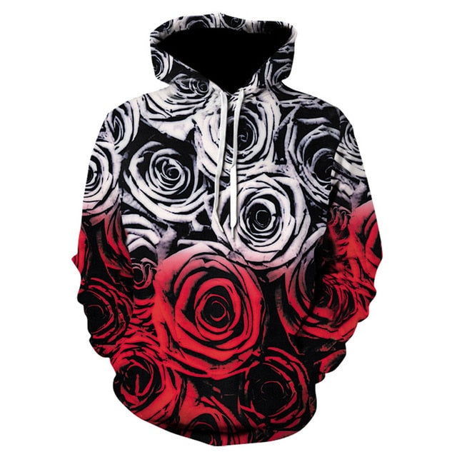 Men/Women autumn winter Hoodies Men's Sweatshirts Rose flower print Sweatshirts Plus Size 5XL Loose pullover Hoodie Tops-4