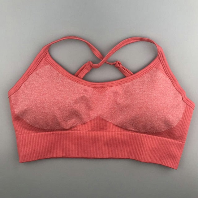 Woman seamless Patchwork Bra Padded Push Up Sports Top Women Fitness Running Cropped Top Gym-5