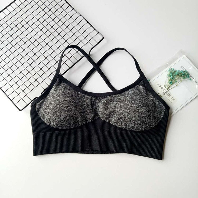 Woman seamless Patchwork Bra Padded Push Up Sports Top Women Fitness Running Cropped Top Gym-2