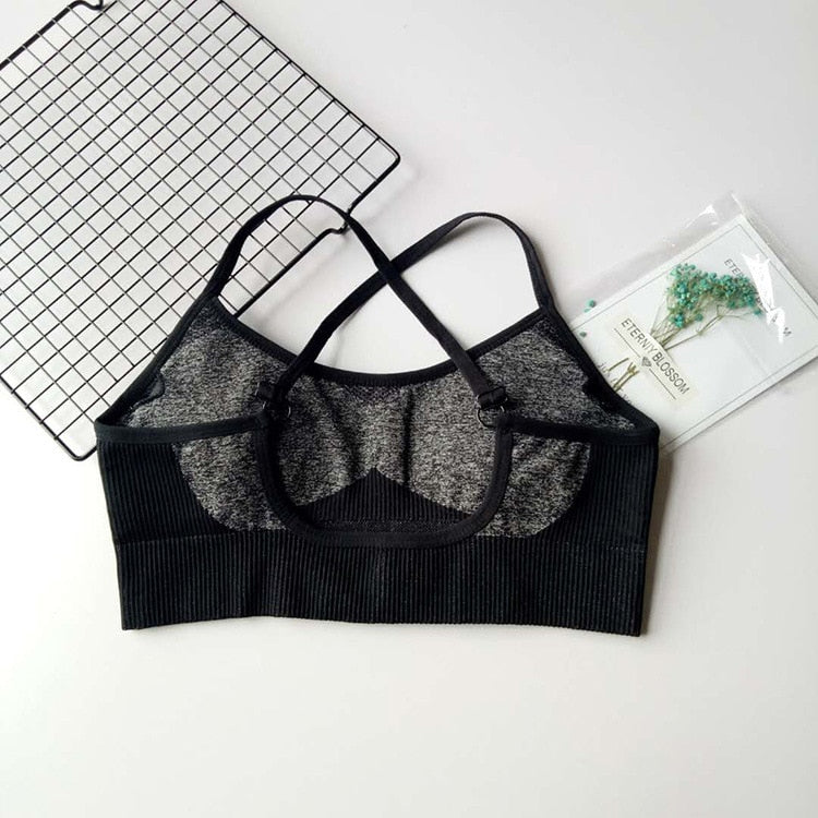 Woman seamless Patchwork Bra Padded Push Up Sports Top Women Fitness Running Cropped Top Gym-3