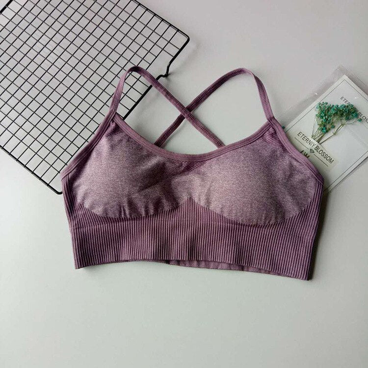 Woman seamless Patchwork Bra Padded Push Up Sports Top Women Fitness Running Cropped Top Gym-6