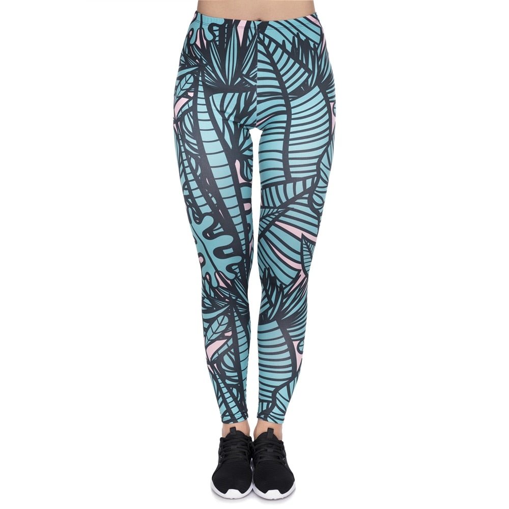 Leggins mujer Green Tropical Leaves Printing legging feminina leggins fitness Woman Pants workout leggings-0