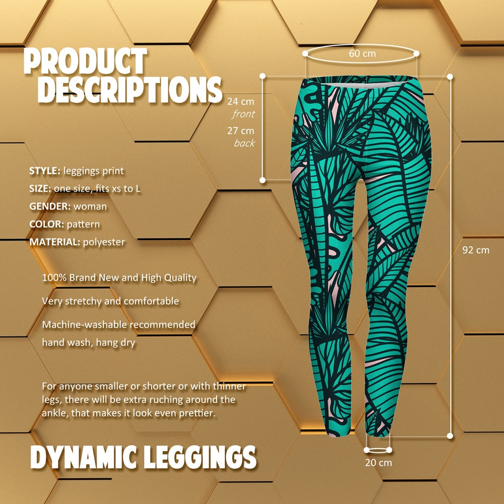 Leggins mujer Green Tropical Leaves Printing legging feminina leggins fitness Woman Pants workout leggings-2