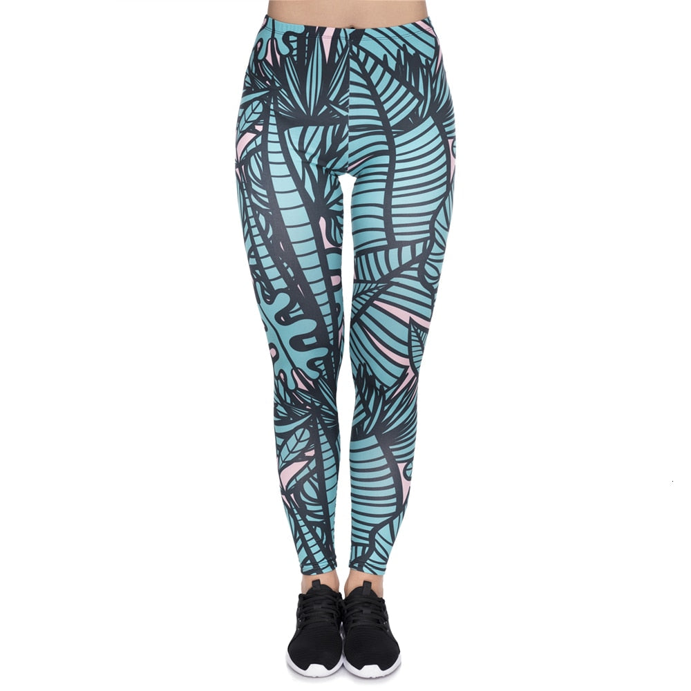 Leggins mujer Green Tropical Leaves Printing legging feminina leggins fitness Woman Pants workout leggings-3
