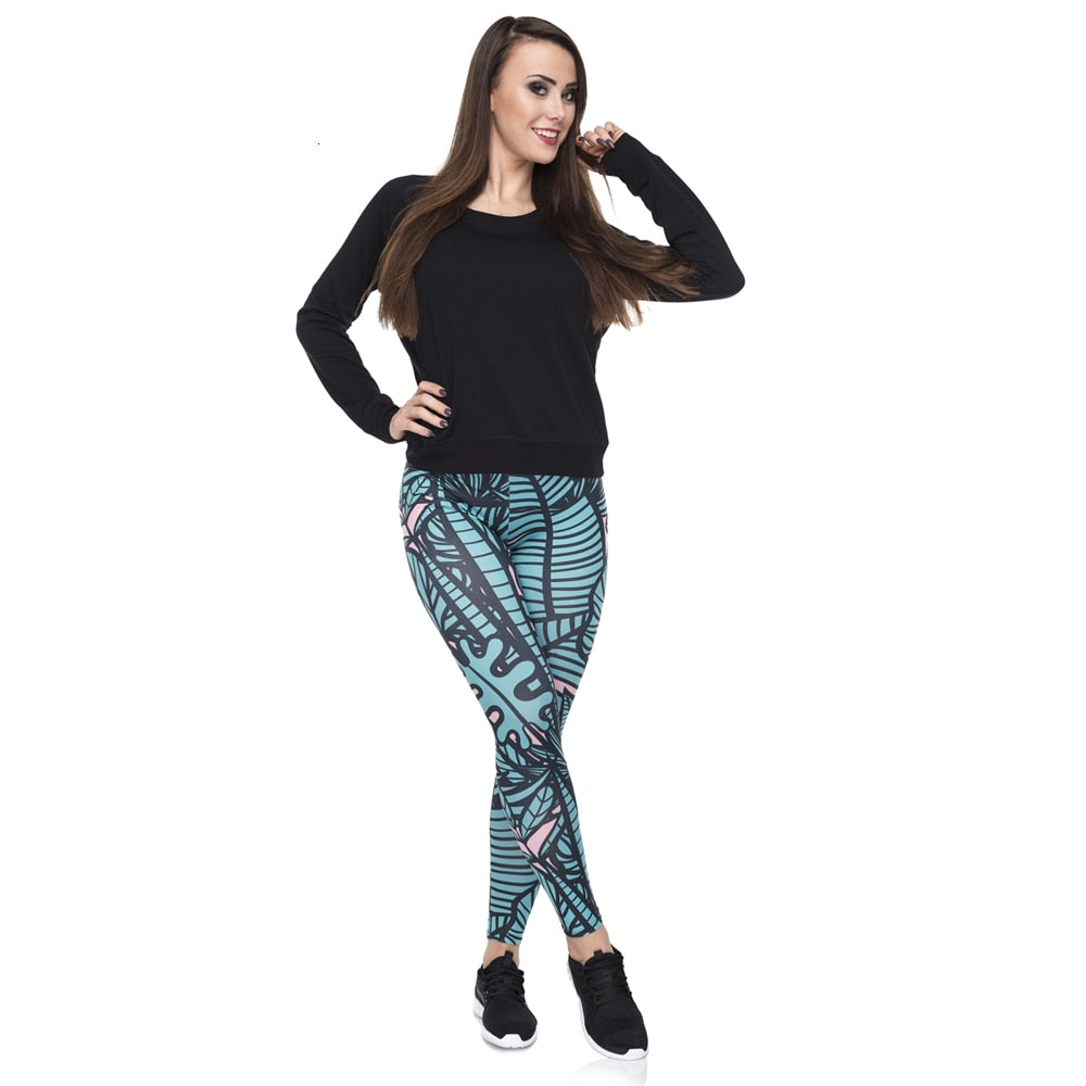 Leggins mujer Green Tropical Leaves Printing legging feminina leggins fitness Woman Pants workout leggings-4