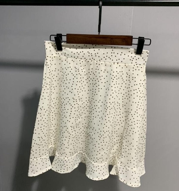 Women Dots Mini Skirt Green White Saia High Waistline Faldas sexy Skirts Summer-5