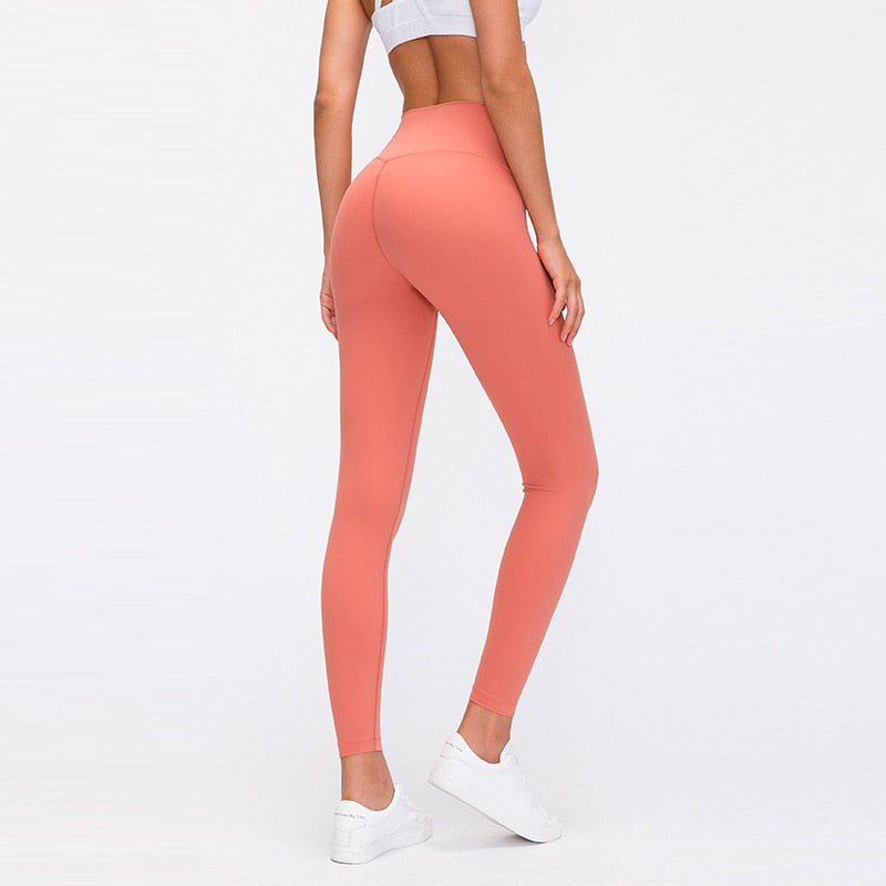 Naked-feel Woman Leggings Fitness Leggings Sports Mid Waist Ankle-Length Pants multiple color Solid High Compression-0