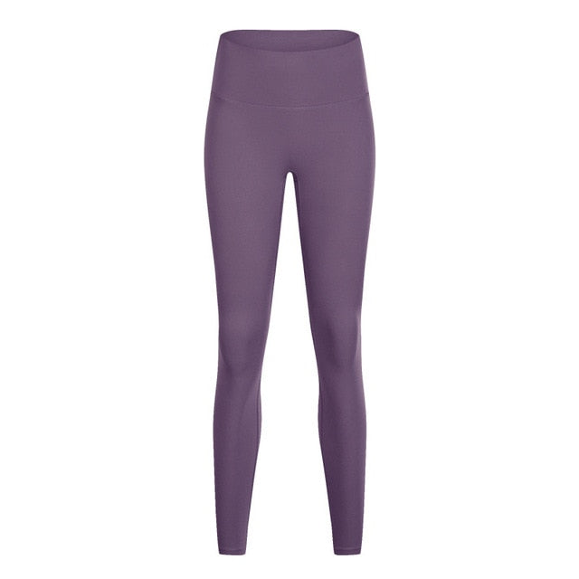 Naked-feel Woman Leggings Fitness Leggings Sports Mid Waist Ankle-Length Pants multiple color Solid High Compression-2
