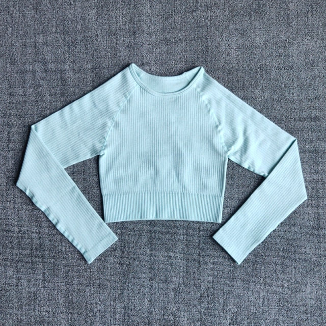 Yoga Sports Crop Top Long Sleeve Gym Women's Seamless T-shirt Fitness Woman Sport T-shirt Workout Tops For Women's Sportswear-10