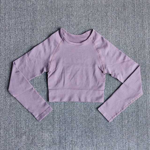 Yoga Sports Crop Top Long Sleeve Gym Women's Seamless T-shirt Fitness Woman Sport T-shirt Workout Tops For Women's Sportswear-11