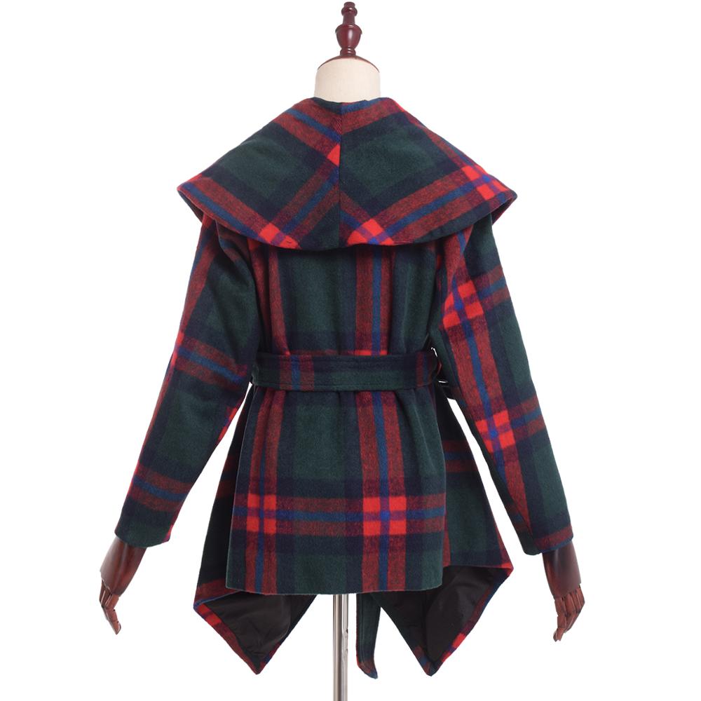 Women Winter Wool Jacket Coat Vintage Turn Down Shawl Collar Plaid Woolen Blend Overcoat Tops Outwear-4