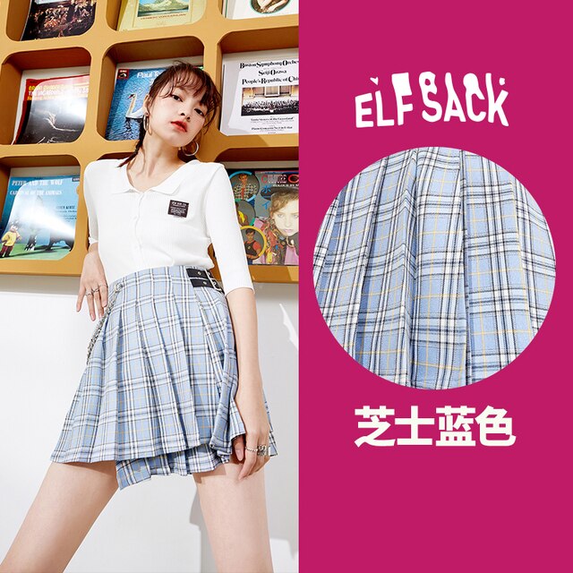 Plaid British High Waist Chic Belted Casual Women Mini Skirts,Spring ELF Vintage Korean Ladies Daily Preppy Bottom-6