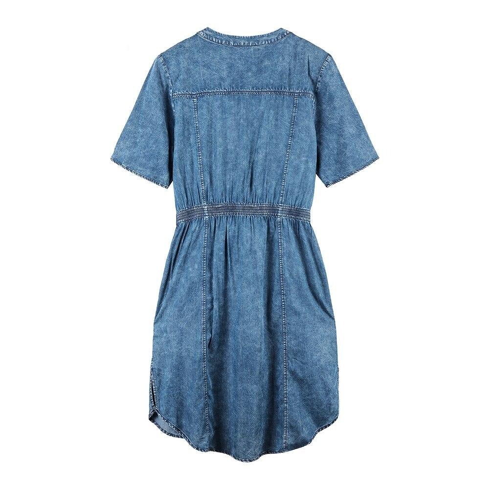 Women's Plus Size Denim Dress Summer Slim Fit Dress Casual Dress Woven Denim Short Sleeve -LengtKneeh with Sashes-3