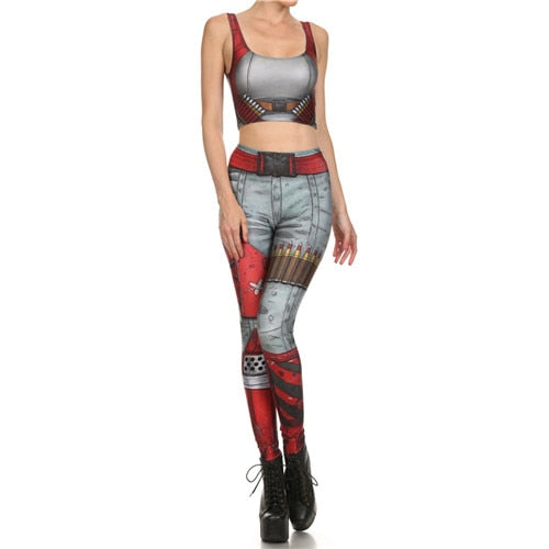 Star Wars Cosplay Costume For Women Wonder Captain America Deadpool Woman Croped Tops Leggings Sets-5