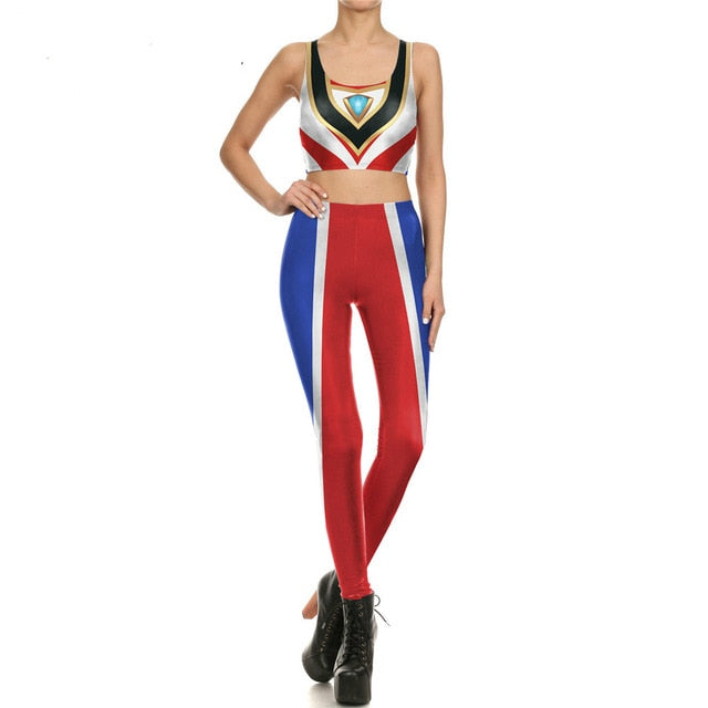 Star Wars Cosplay Costume For Women Wonder Captain America Deadpool Woman Croped Tops Leggings Sets-16