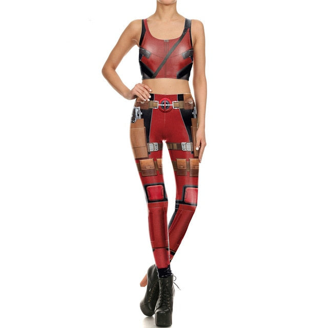 Star Wars Cosplay Costume For Women Wonder Captain America Deadpool Woman Croped Tops Leggings Sets-14