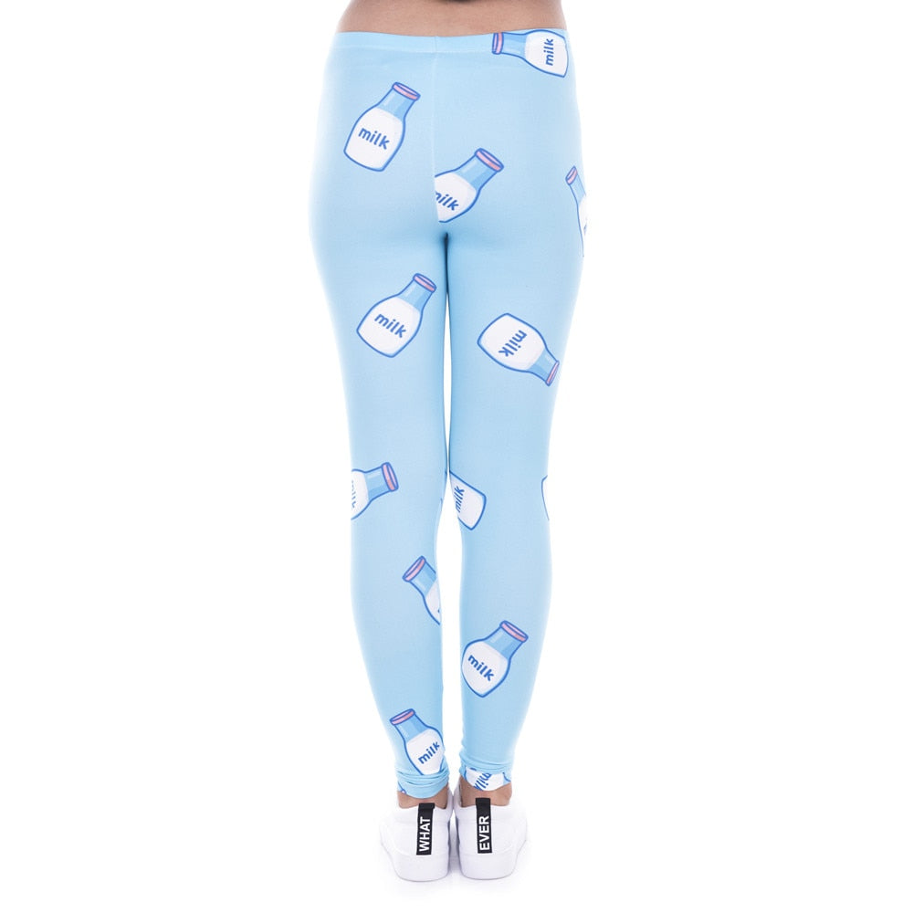 Women Legging Milk Printed Leggins for Women Trousers High Waist Blue Legins Woman Pants Stretch Leggings-2