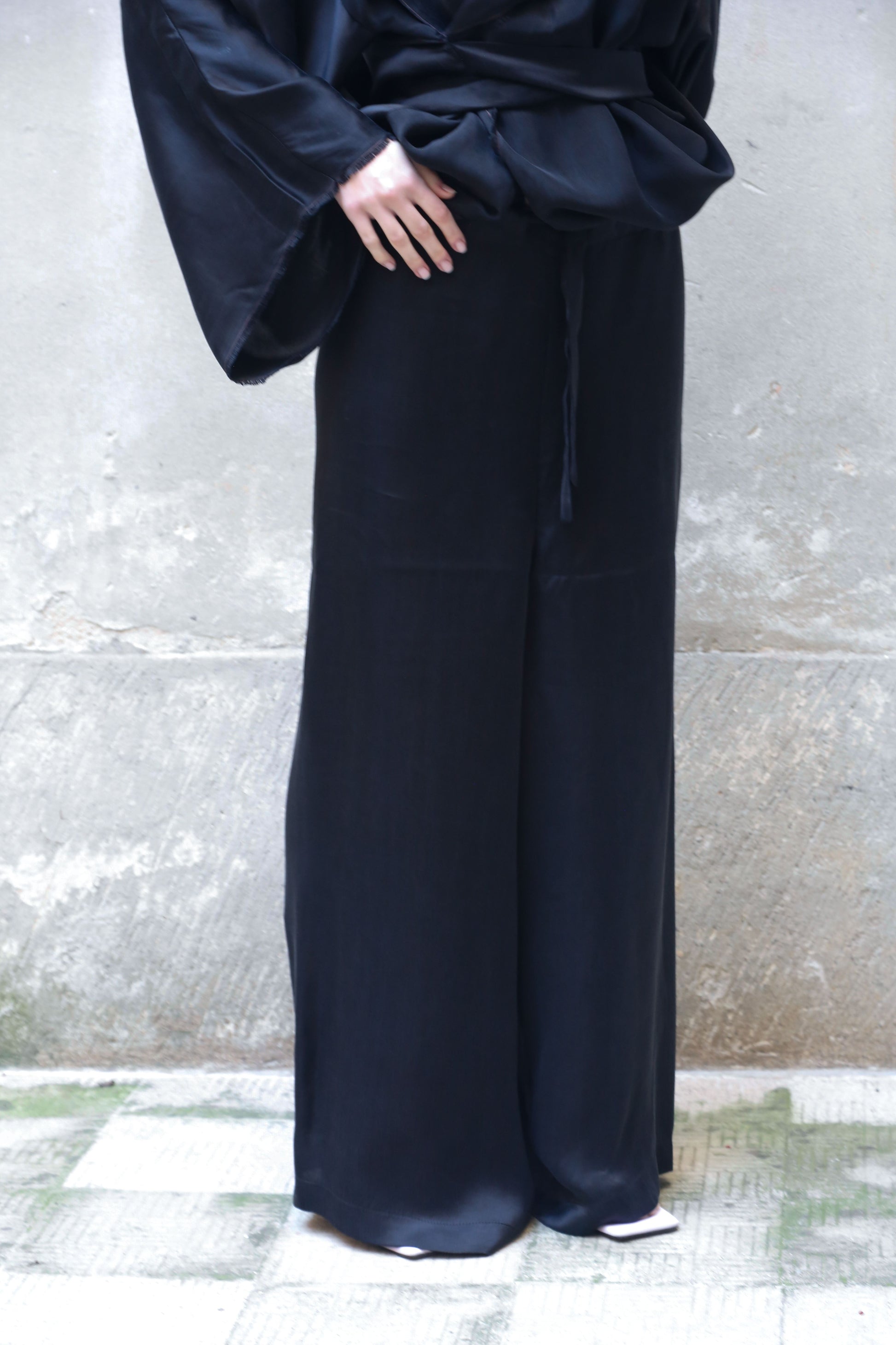 Low Waist Long Wide Pants 100% Bemberg-5