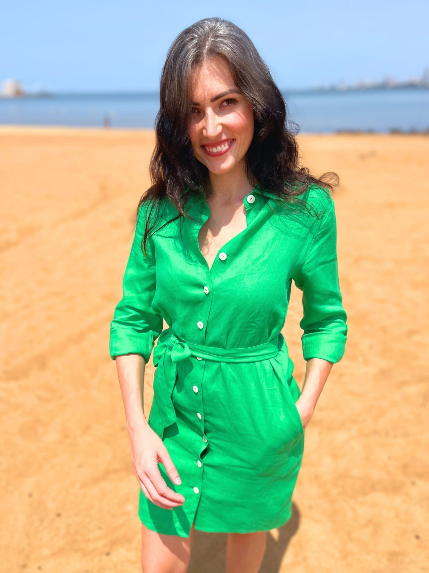 Linen Button Down Dress with Pockets-1