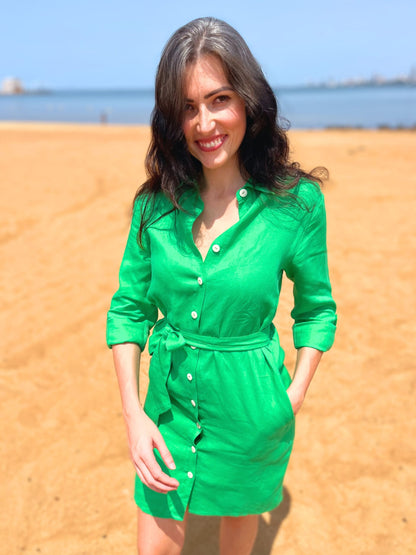 Linen Button Down Dress with Pockets-1