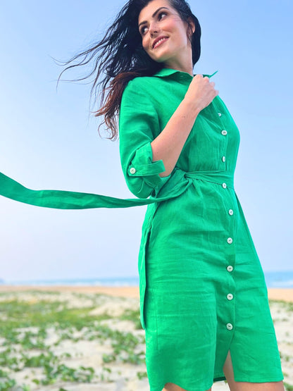 Linen Button Down Dress with Pockets-3