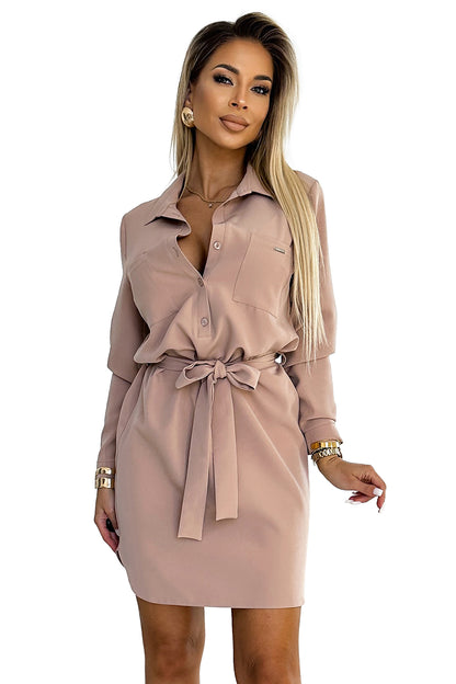Numoco 284-2 CAMILLE Shirt dress with pockets - beige-6