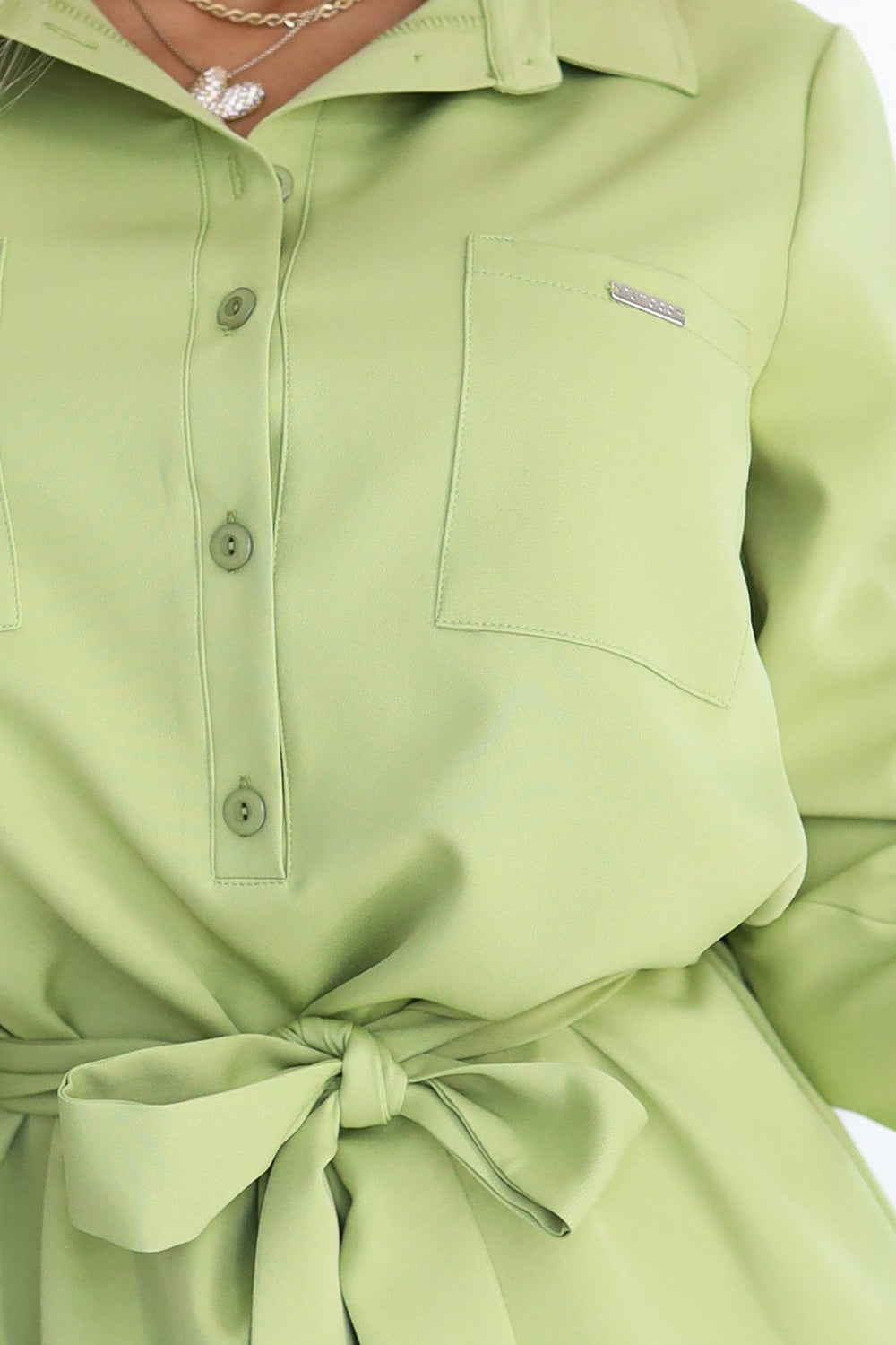 Numoco 284-3 CAMILLE Shirt dress with pockets and ties - olive color-4