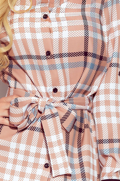 Numoco 288-4 Shirt dress with buttons - beige and white check-4
