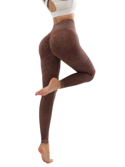 Women's Hollow Wide Band Waist Sports Leggings With Butt Ruching, Scrunch Butt Lifting Tights Seamless Yoga Tummy Control Pants-8