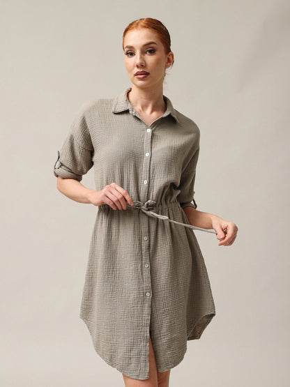 Shirt-type muslin dress-0