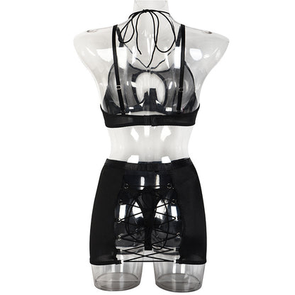 Black See-Through Mesh Bra and Panty Set Over View